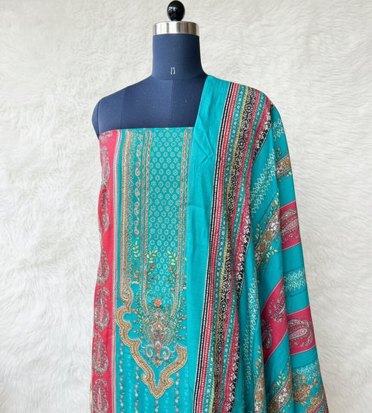 SKY BLUE MUSLIN FULL SET SALWAR  MATERIAL  -  clt777  (KAFTHAN TYPE STITCHABLE)