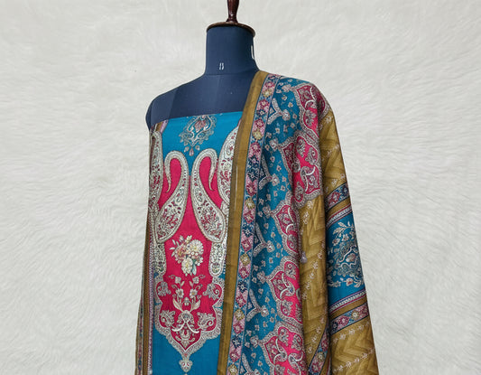 BLUE MUSLIN FULL SET SALWAR  MATERIAL  -  clt777  (KAFTHAN TYPE STITCHABLE)