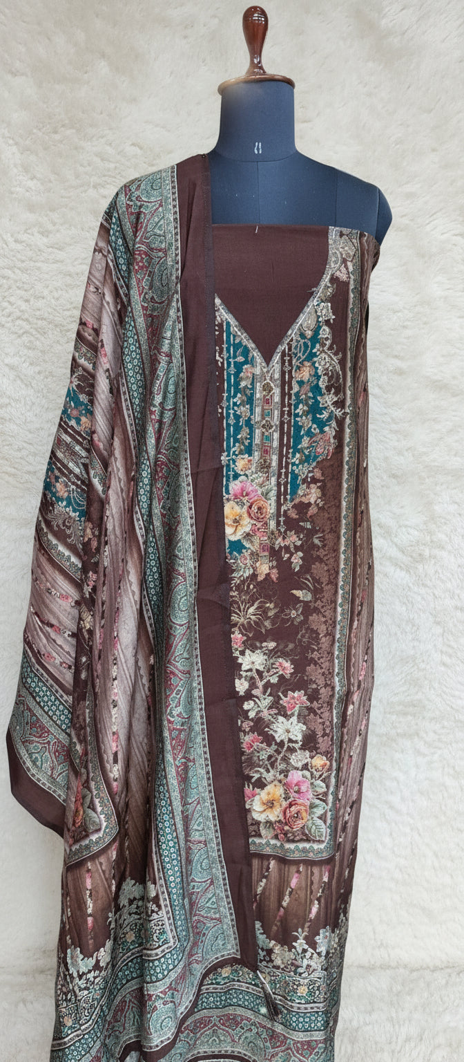COFEE BROWN MUSLIN FULL SET SALWAR  MATERIAL  -  clt777  (KAFTHAN TYPE STITCHABLE)