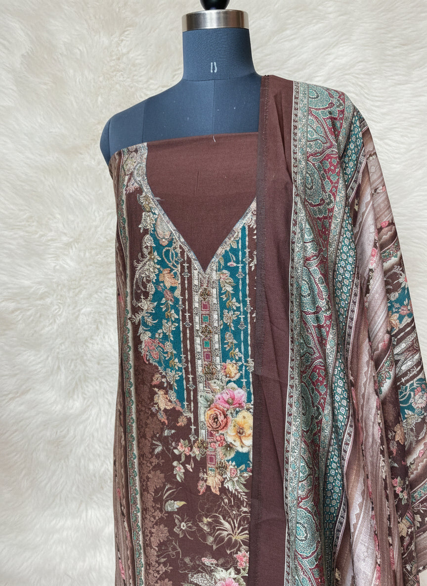 COFEE BROWN MUSLIN FULL SET SALWAR  MATERIAL  -  clt777  (KAFTHAN TYPE STITCHABLE)