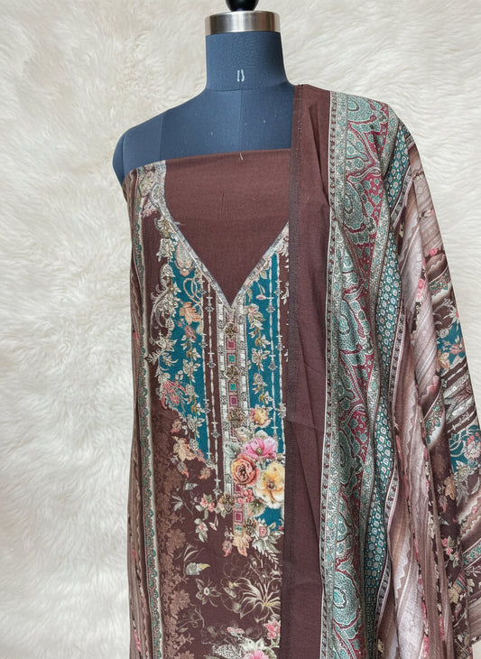 COFEE BROWN MUSLIN FULL SET SALWAR  MATERIAL  -  clt777  (KAFTHAN TYPE STITCHABLE)