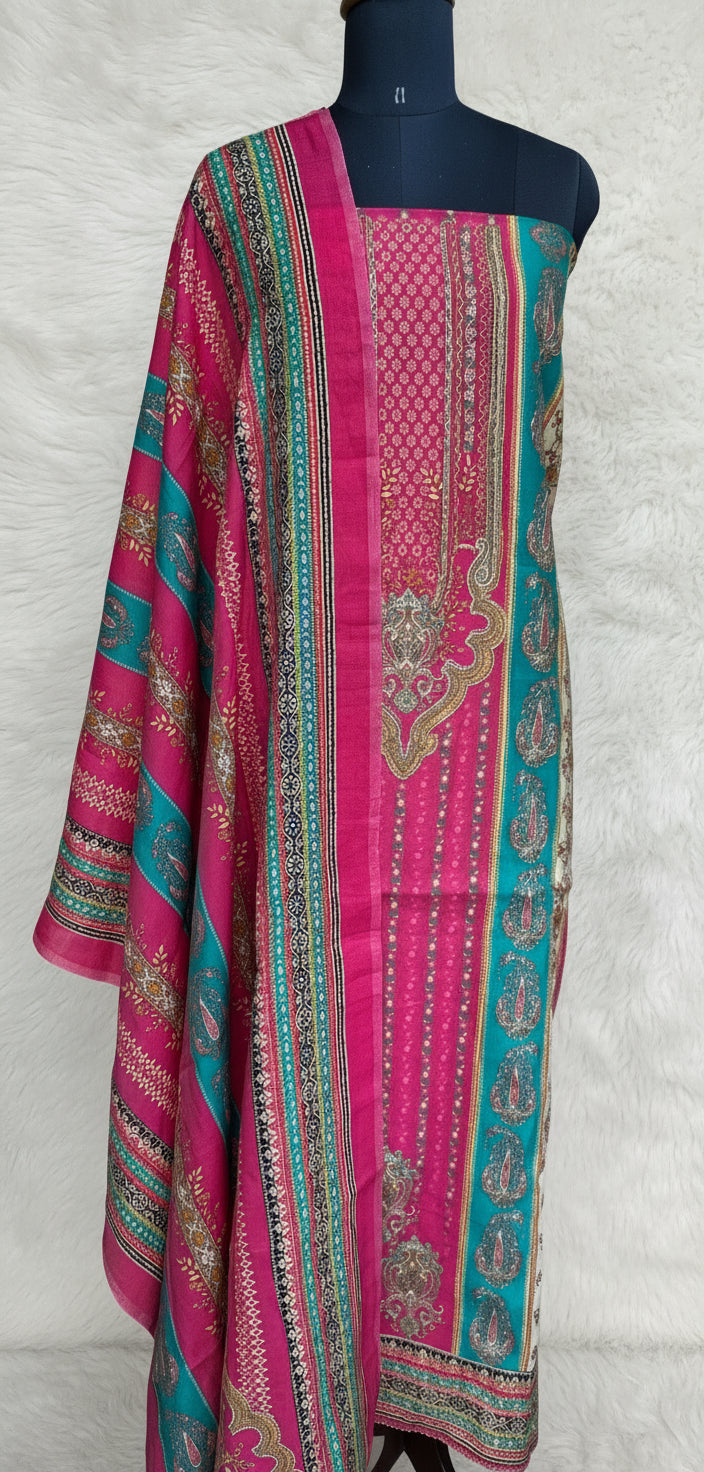 DARK PINK MUSLIN FULL SET SALWAR  MATERIAL  -  clt777  (KAFTHAN TYPE STITCHABLE)