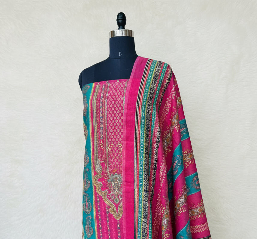 DARK PINK MUSLIN FULL SET SALWAR  MATERIAL  -  clt777  (KAFTHAN TYPE STITCHABLE)