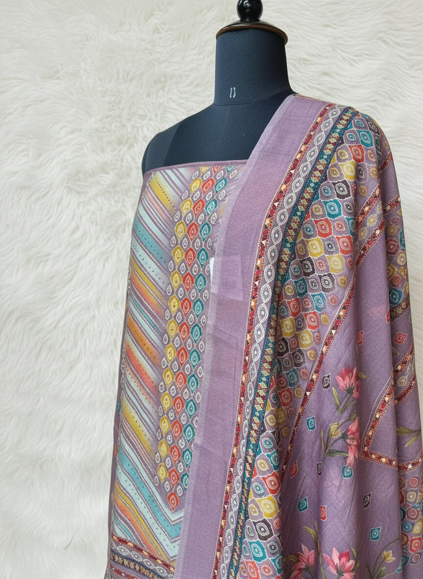 PURPLE MUSLIN FULL SET SALWAR  MATERIAL  -  clt777  (KAFTHAN TYPE STITCHABLE)