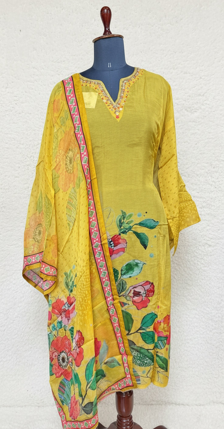 (OFFER) VISCOSE ORGANZA SEMI STITCHED SALWAR MATERIAL- 1344