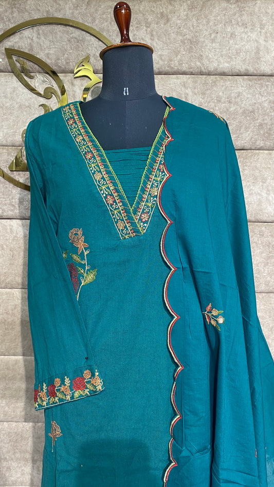 FLEX COTTON GREEN FULL CHURIDHAR SET - 30509