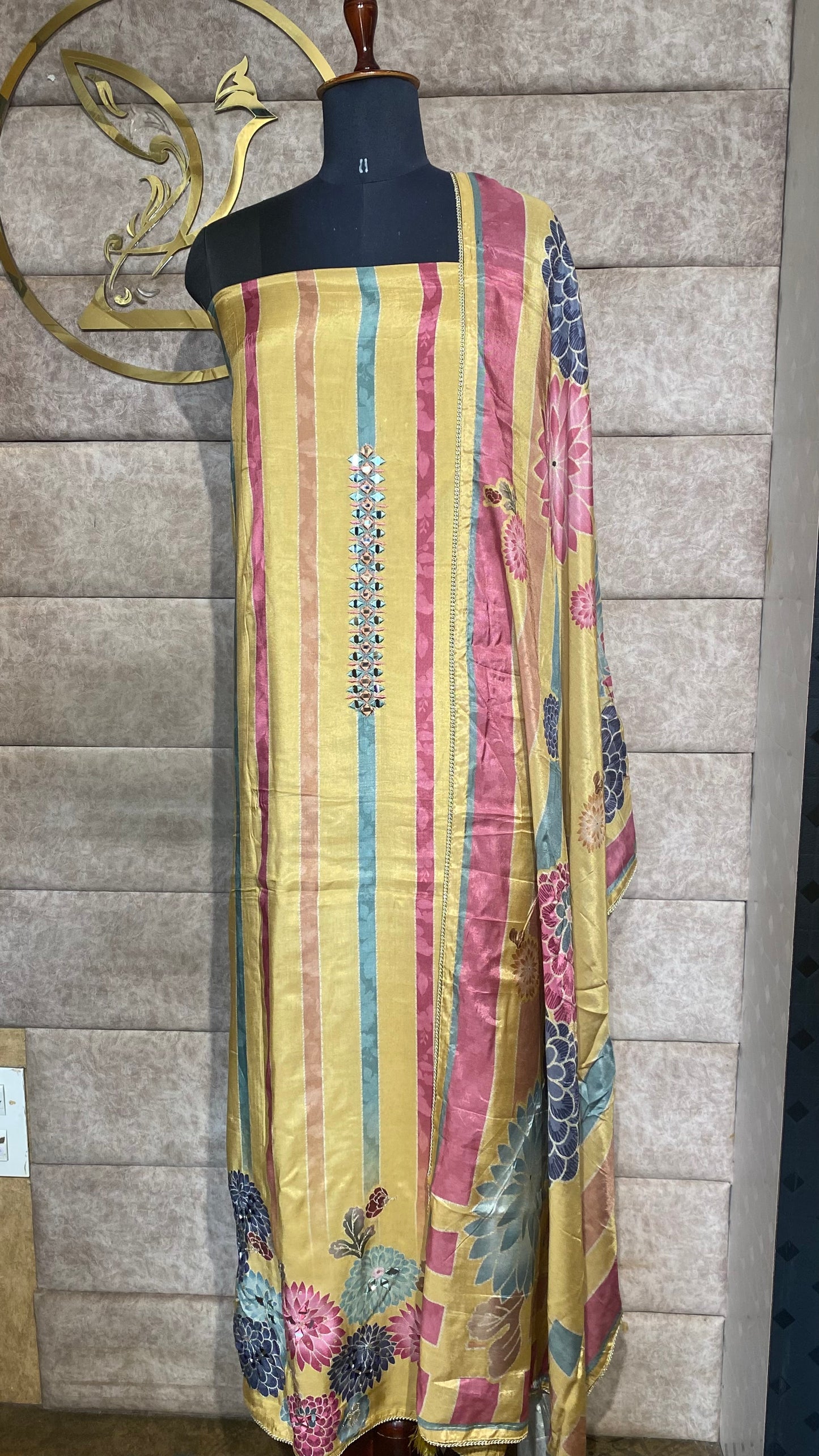 MUSLIN YELLOW SALWAR FULL SET MATERIAL-30520