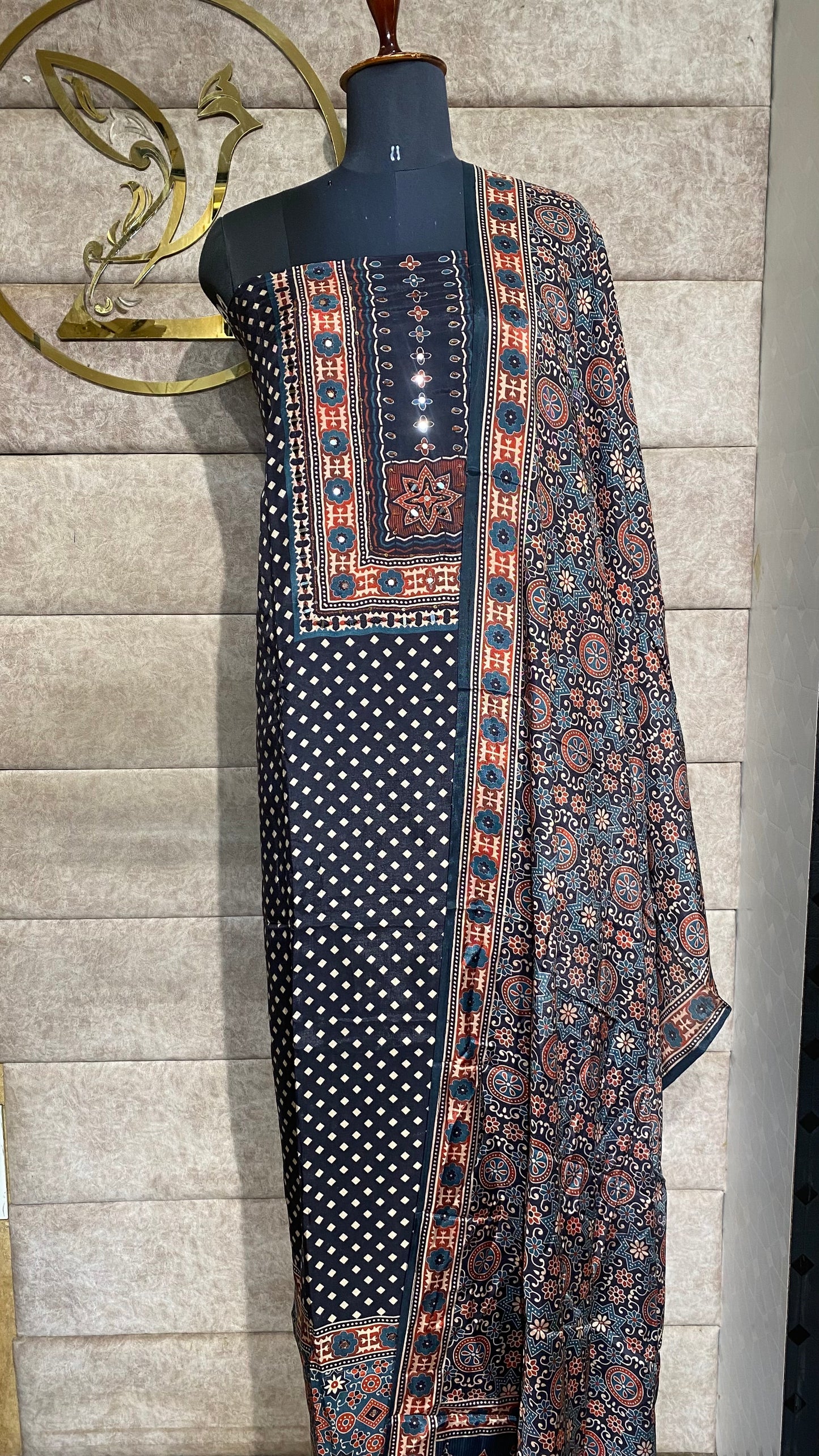 BLACK AJRAKH MUSLIN FULL SALWAR SET- 30523