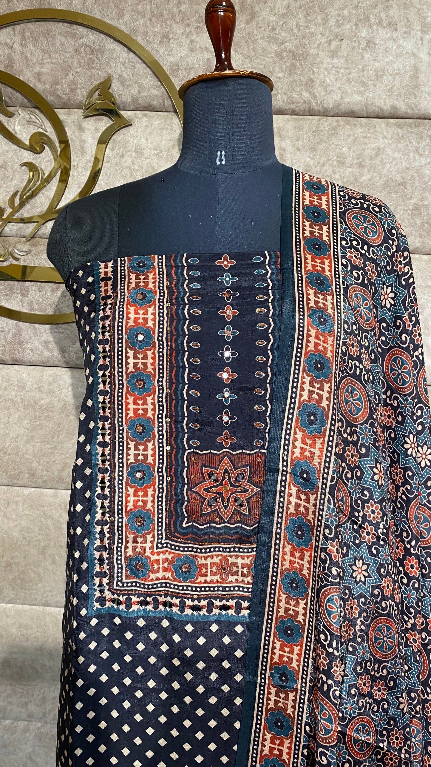 BLACK AJRAKH MUSLIN FULL SALWAR SET- 30523