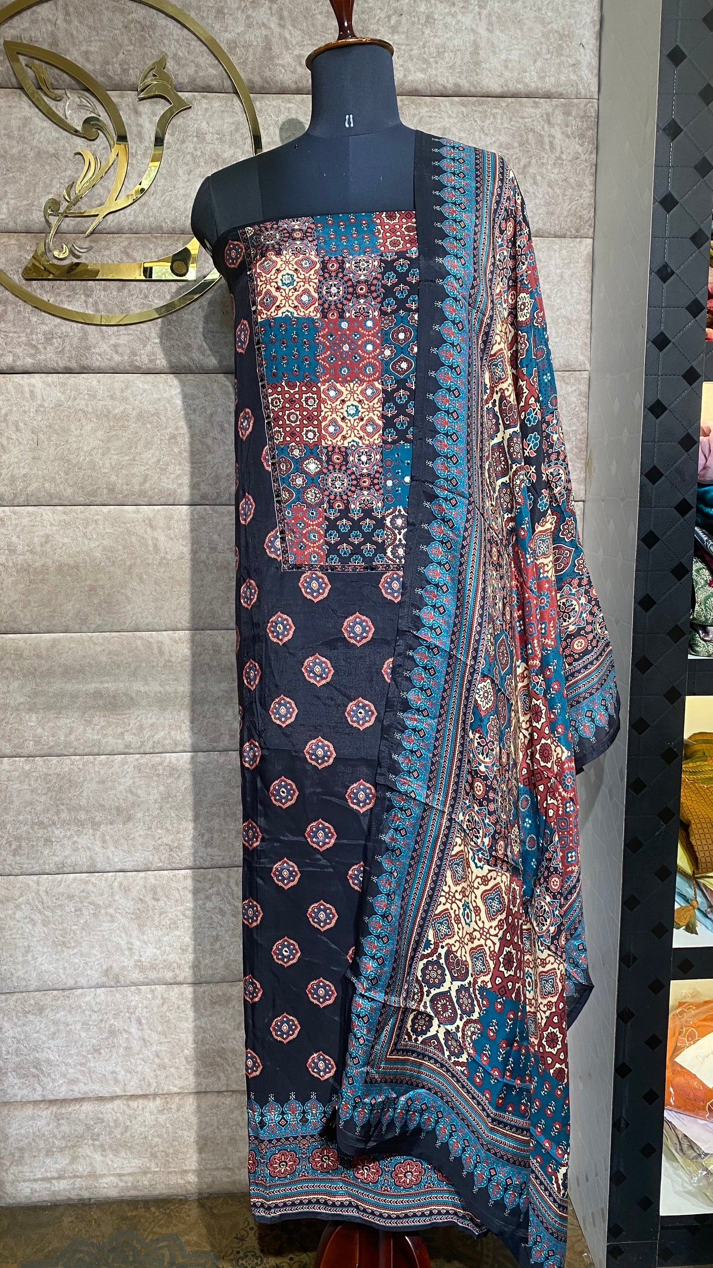 BLACK AJRAKH MUSLIN FULL SALWAR SET- 30523