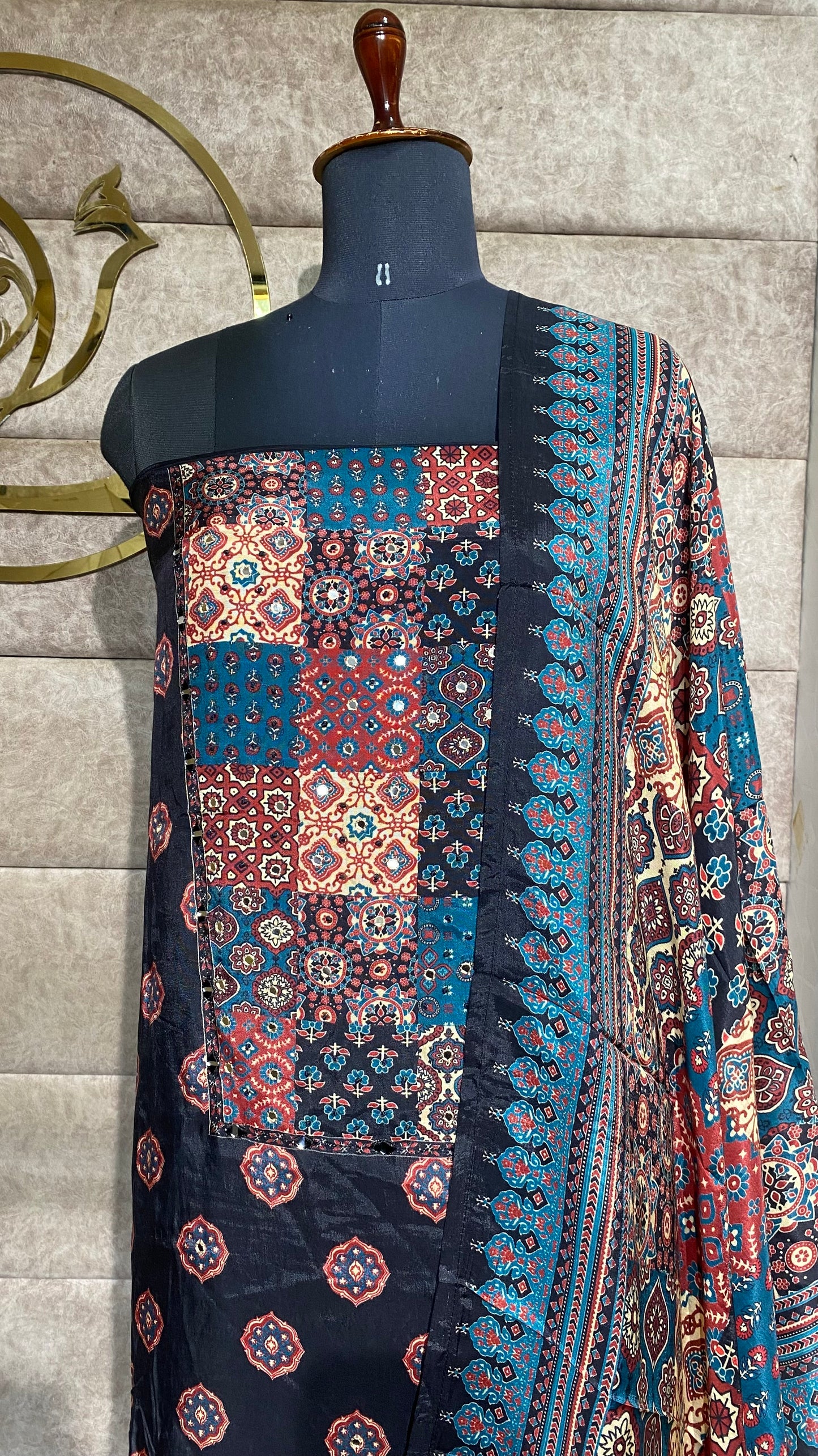 BLACK AJRAKH MUSLIN FULL SALWAR SET- 30523