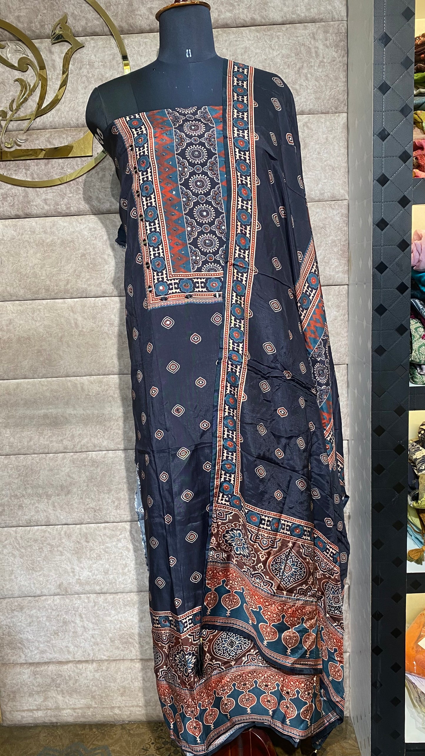 BLACK AJRAKH MUSLIN FULL SALWAR SET- 30523