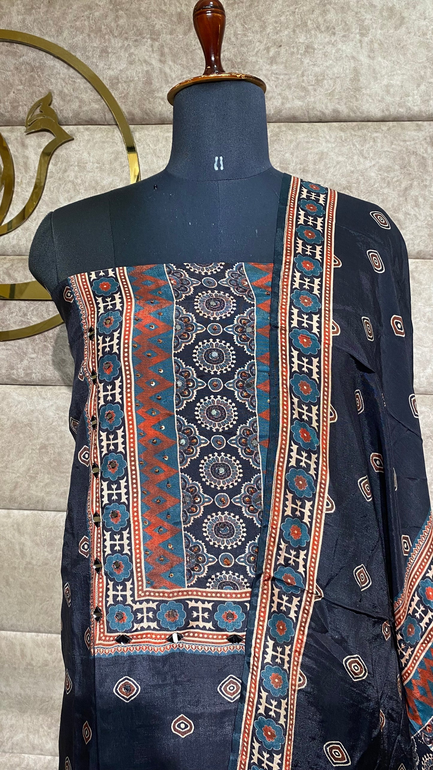 BLACK AJRAKH MUSLIN FULL SALWAR SET- 30523