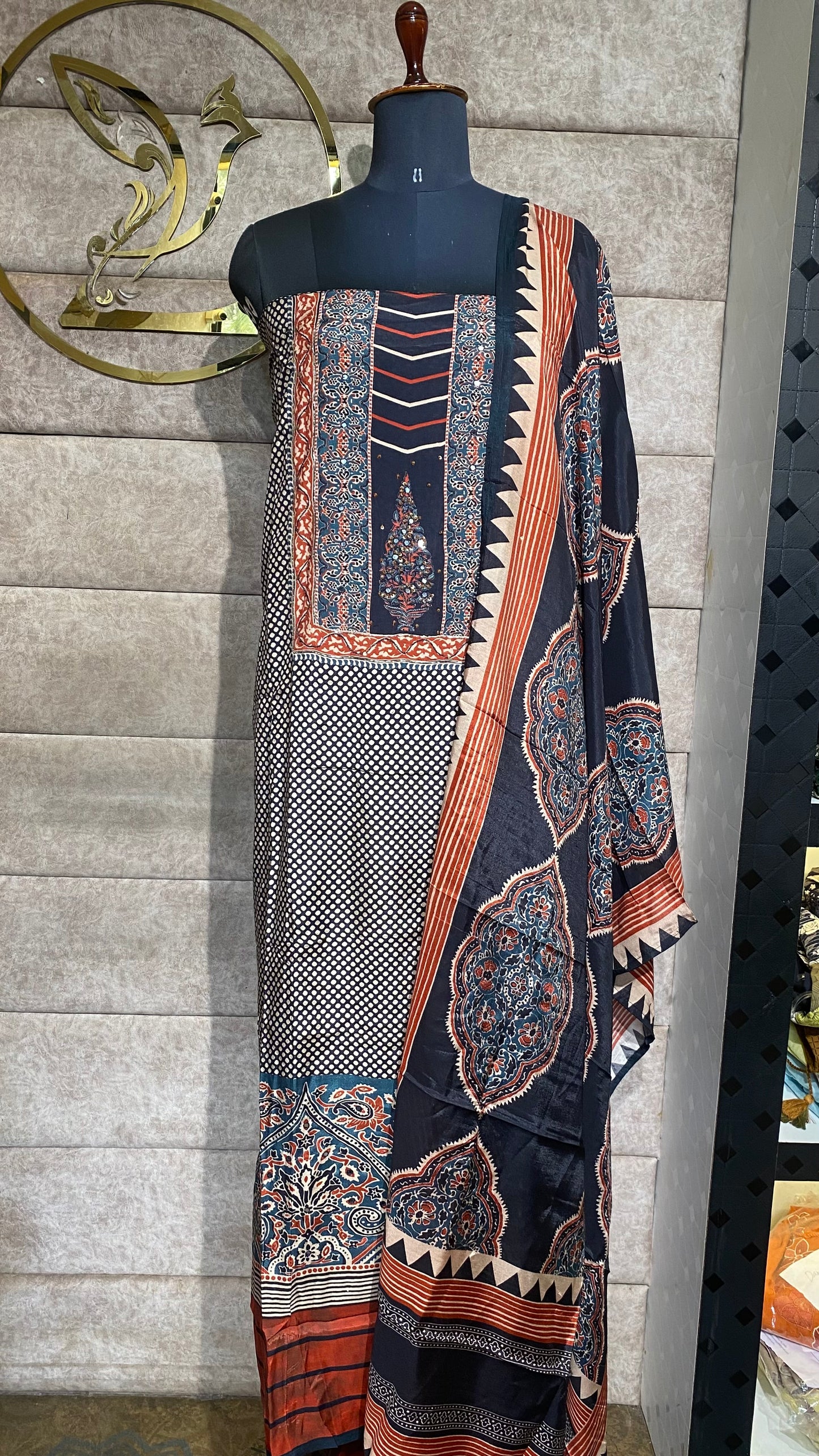 BLACK AJRAKH MUSLIN FULL SALWAR SET- 30523