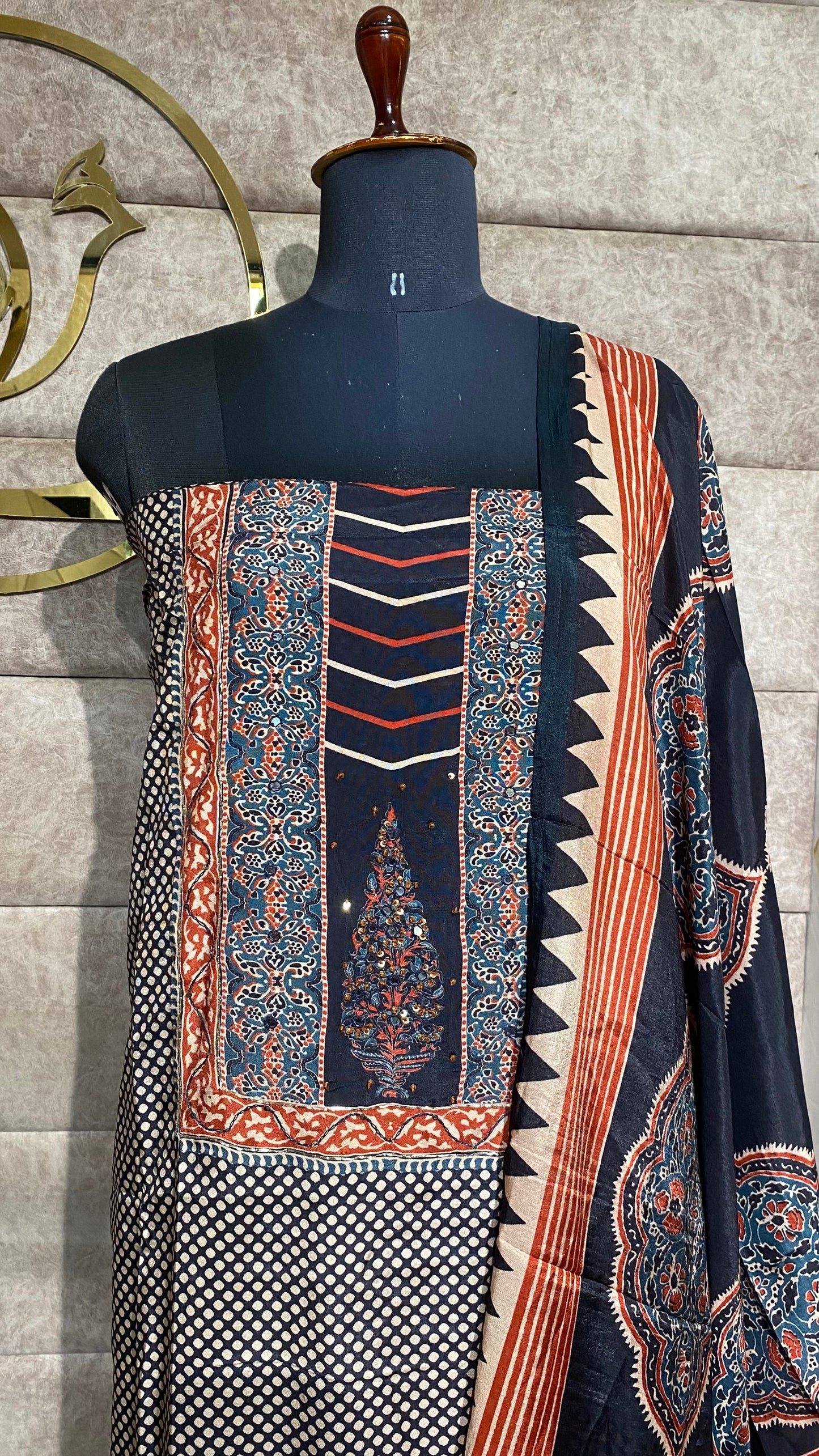 BLACK AJRAKH MUSLIN FULL SALWAR SET- 30523