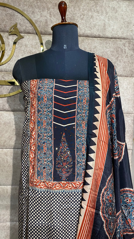 BLACK AJRAKH MUSLIN FULL SALWAR SET- 30523