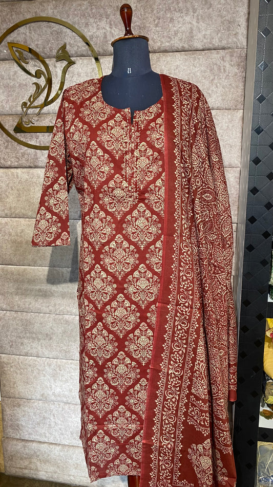 BRICK RED COTTON FULL SALWAR SET - 30535