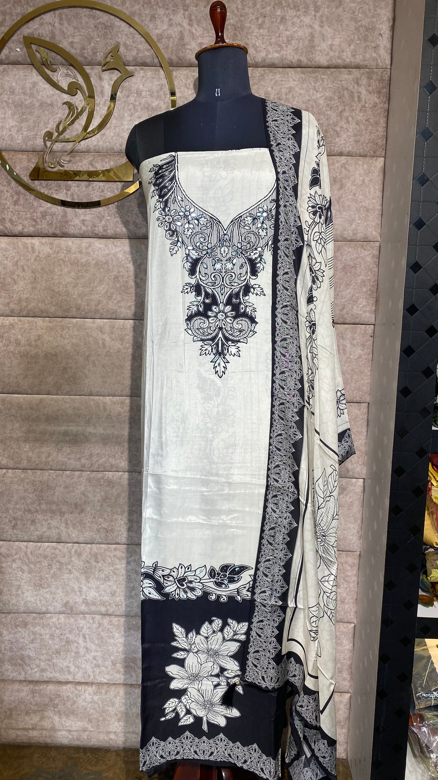 BLACK AND WHITE FULL SALWAR MATERIAL - 30521