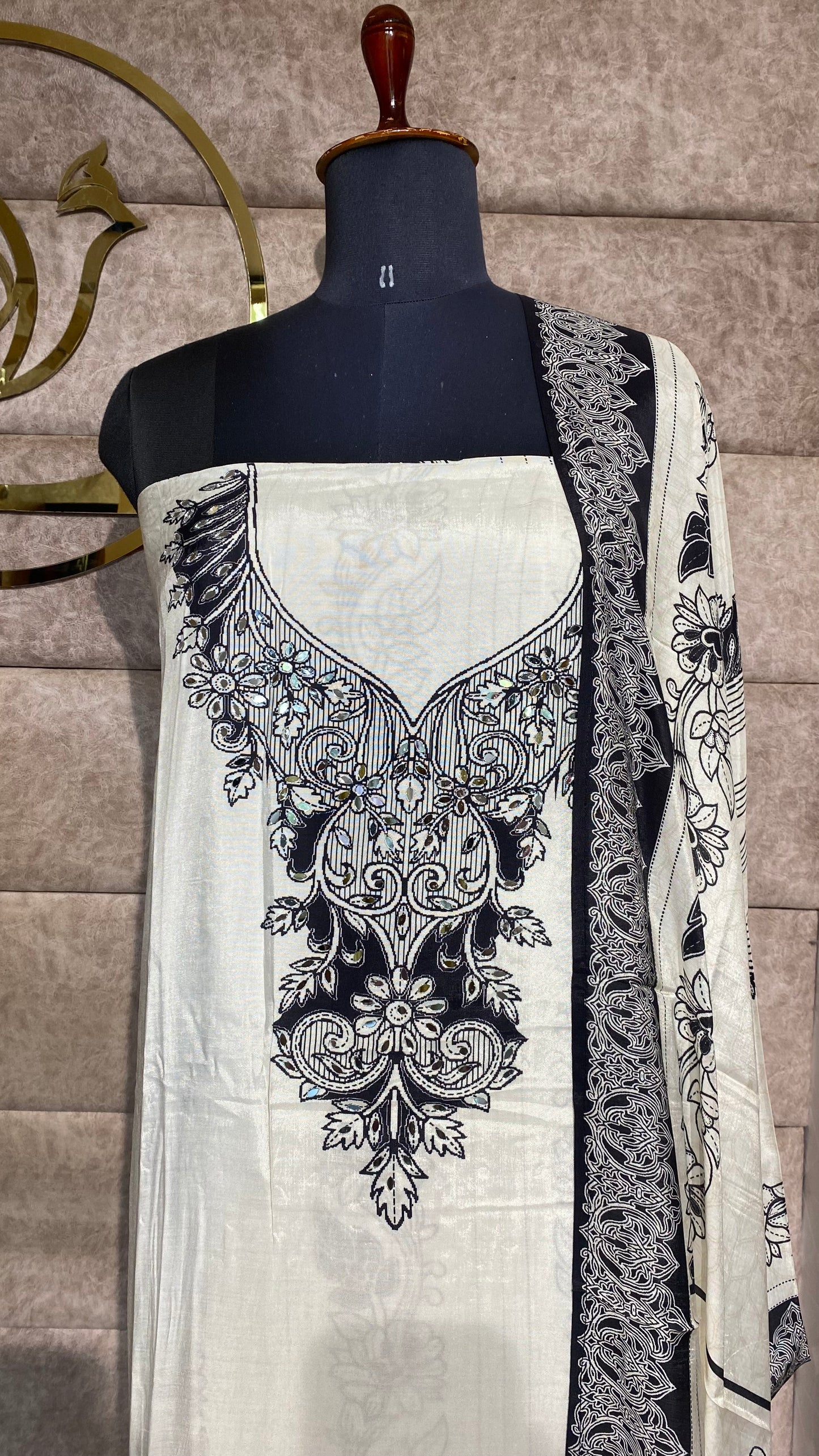 BLACK AND WHITE FULL SALWAR MATERIAL - 30521