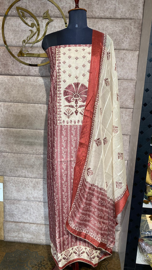 PEACH CHANDERI FULL SALWAR MATERIAL - 30522