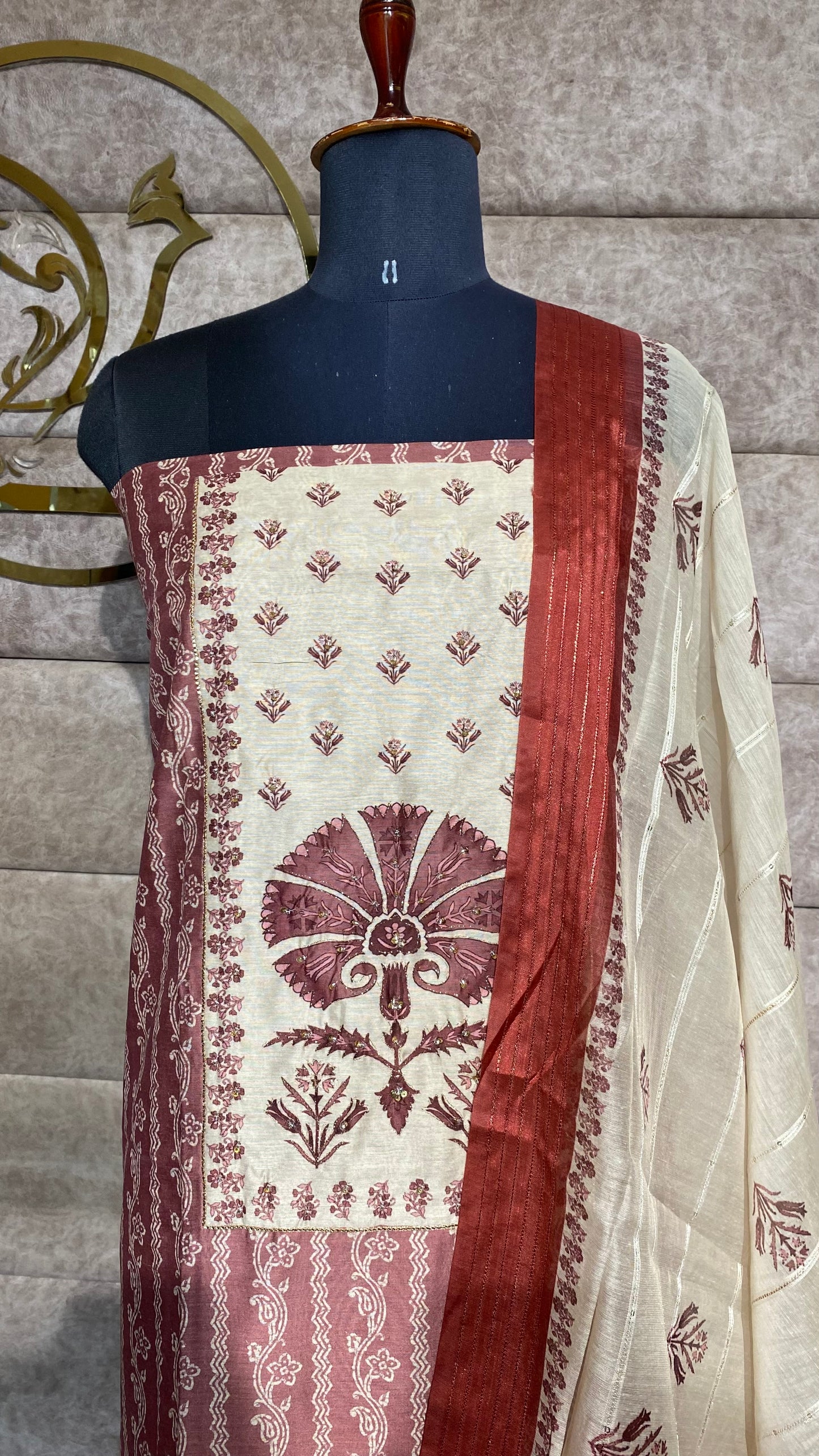 PEACH CHANDERI FULL SALWAR MATERIAL - 30522