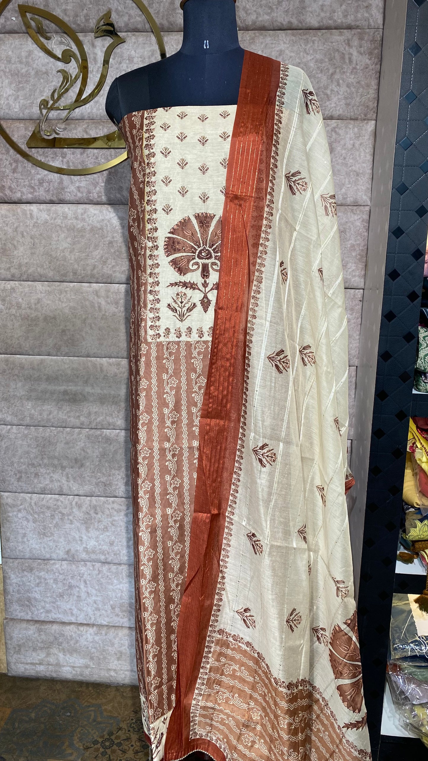 BROWN CHANDERI FULL SALWAR MATERIAL - 30522