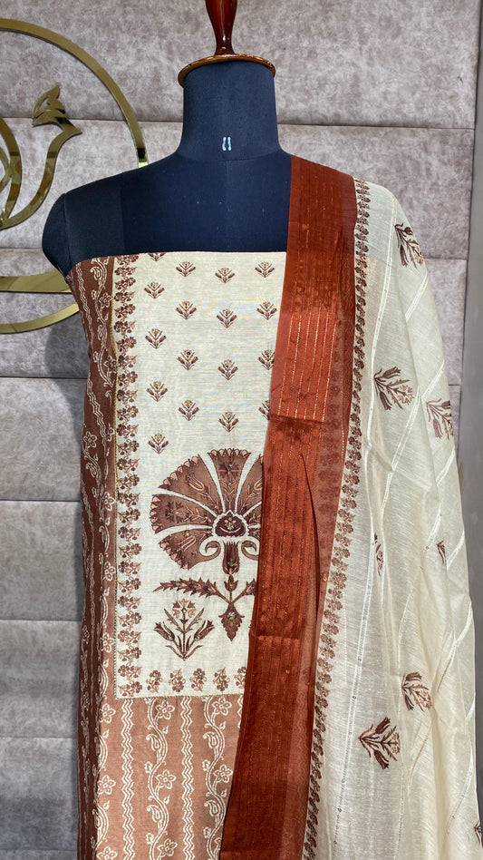 BROWN CHANDERI FULL SALWAR MATERIAL - 30522
