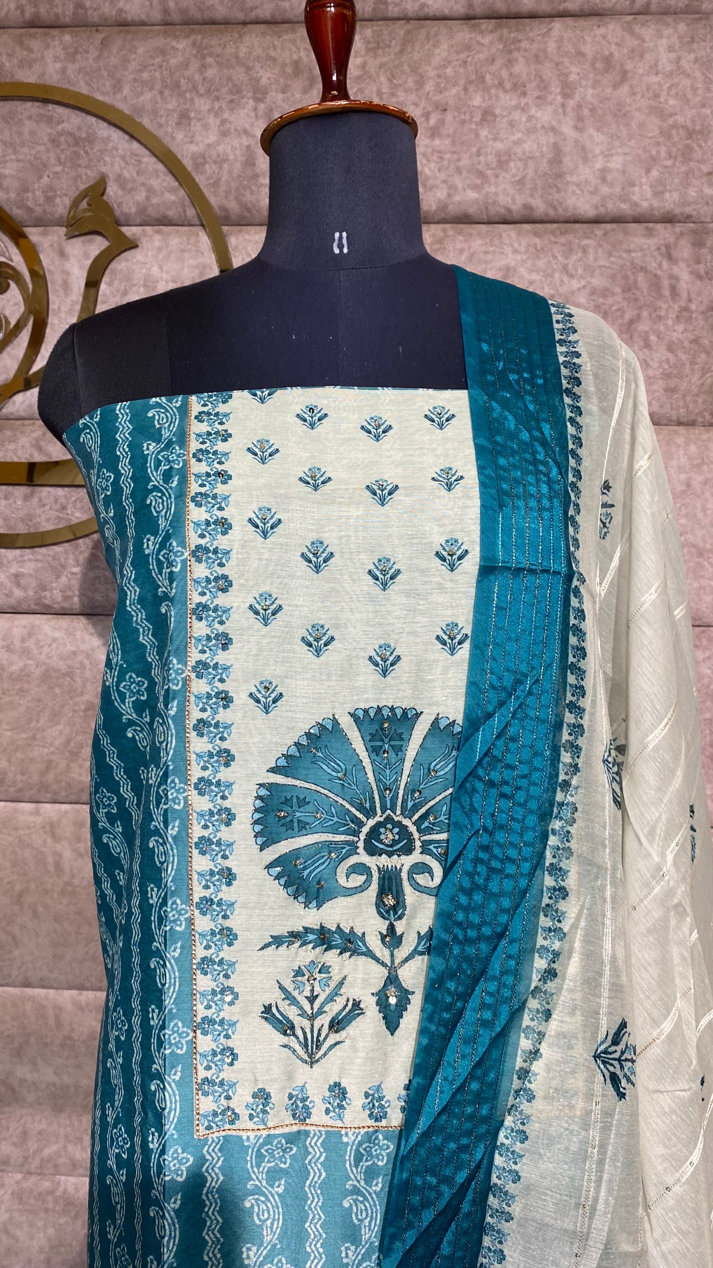 BLUE CHANDERI FULL SALWAR MATERIAL - 30522