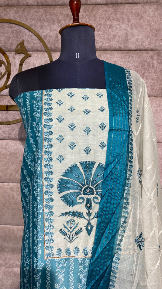 BLUE CHANDERI FULL SALWAR MATERIAL - 30522