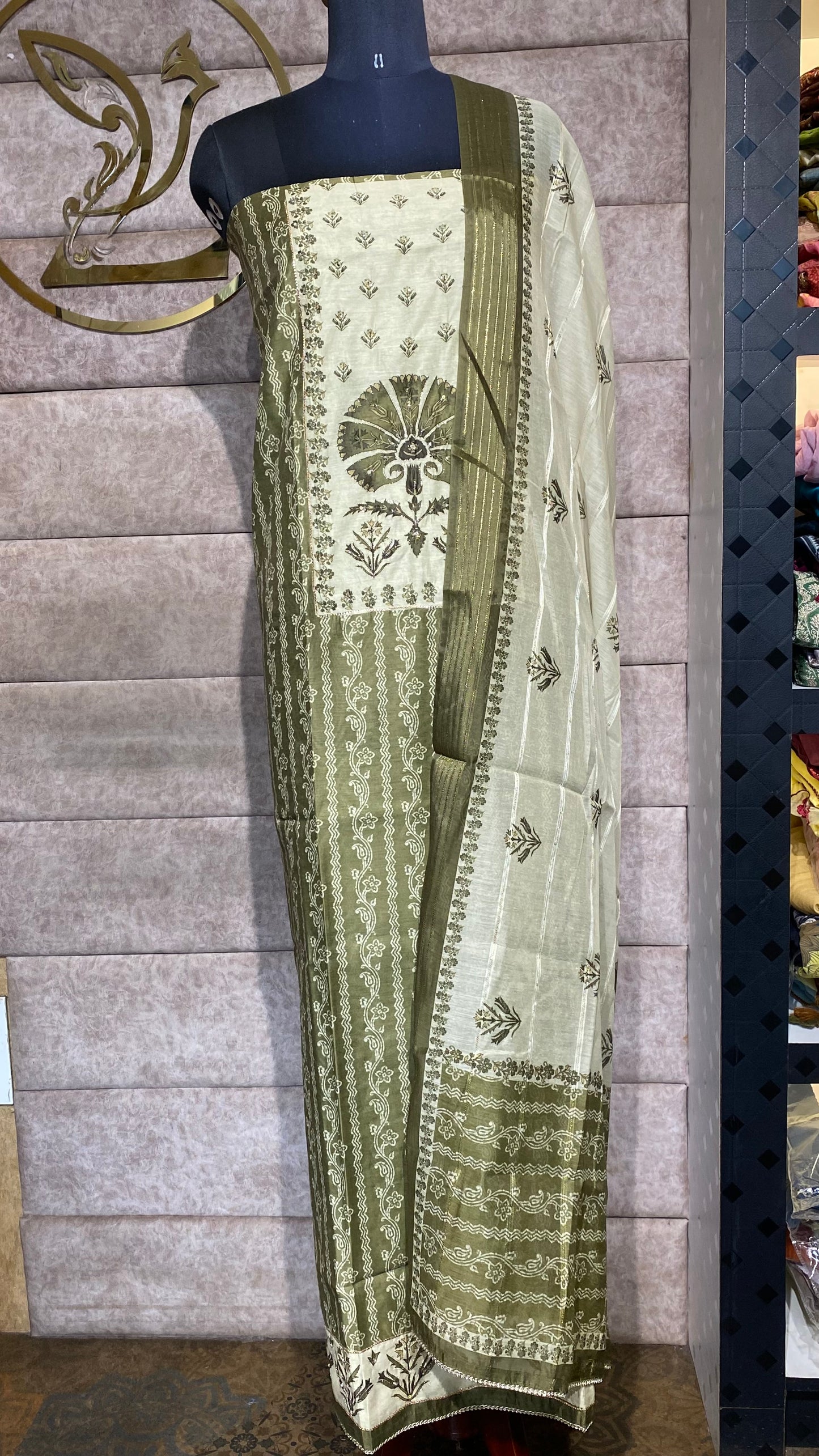 GREEN CHANDERI FULL SALWAR MATERIAL - 30522