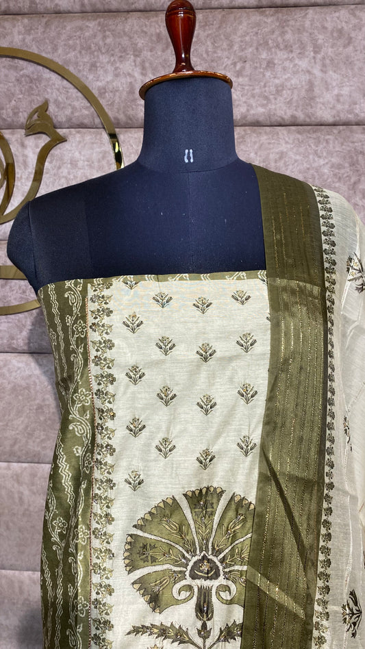 GREEN CHANDERI FULL SALWAR MATERIAL - 30522