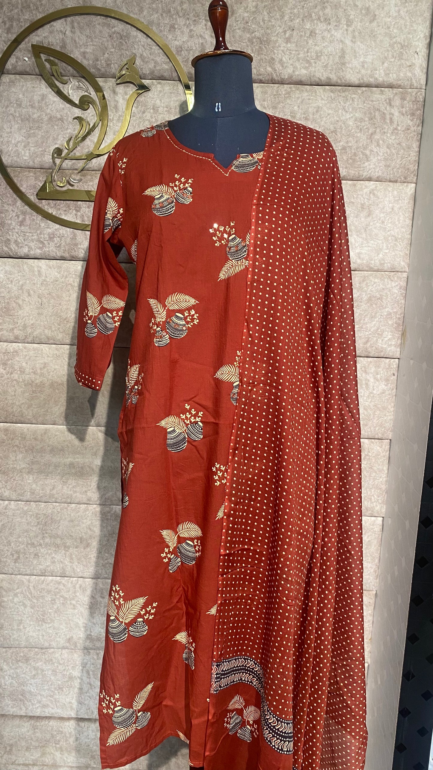 RUST BROWN COTTON FULL SALWAR SET - 30541