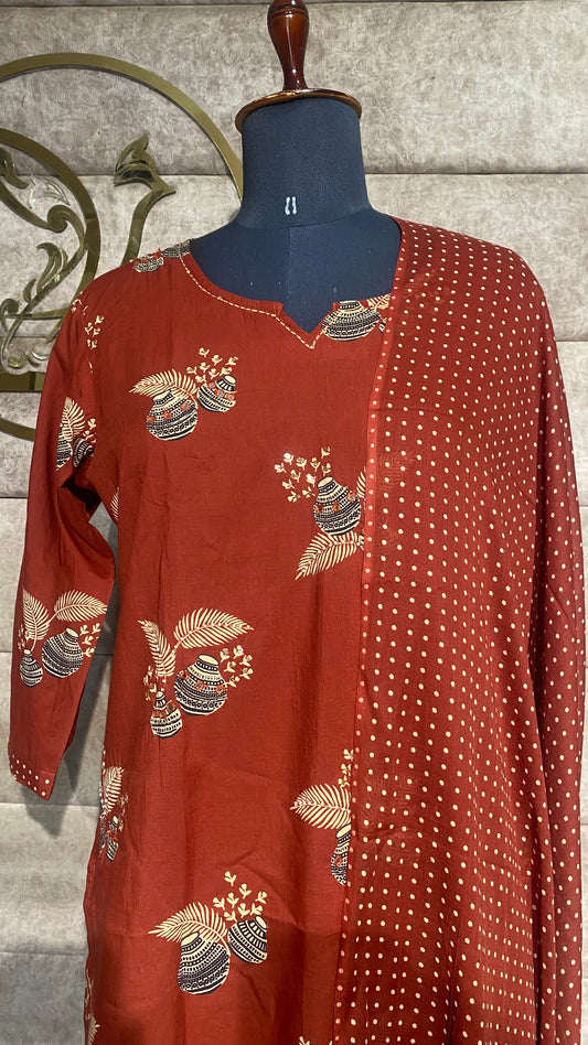 RUST BROWN COTTON FULL SALWAR SET - 30541