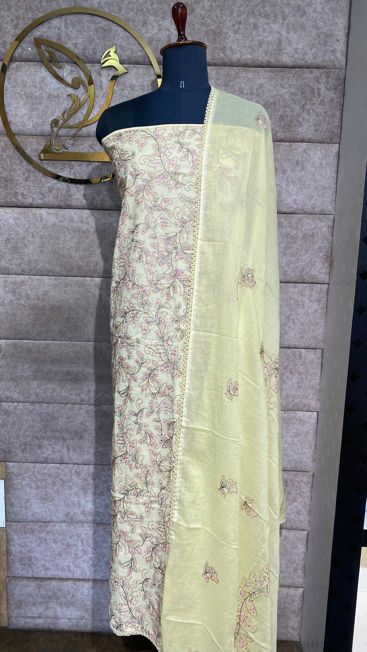 COTTON PASTEL YELLOW FULL SALWAR MATERIAL - 30578