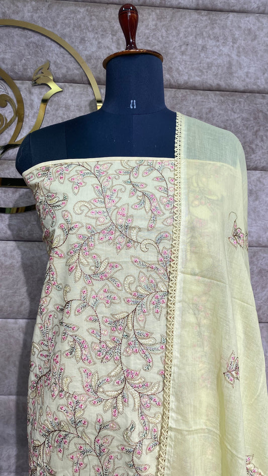 COTTON PASTEL YELLOW FULL SALWAR MATERIAL - 30578