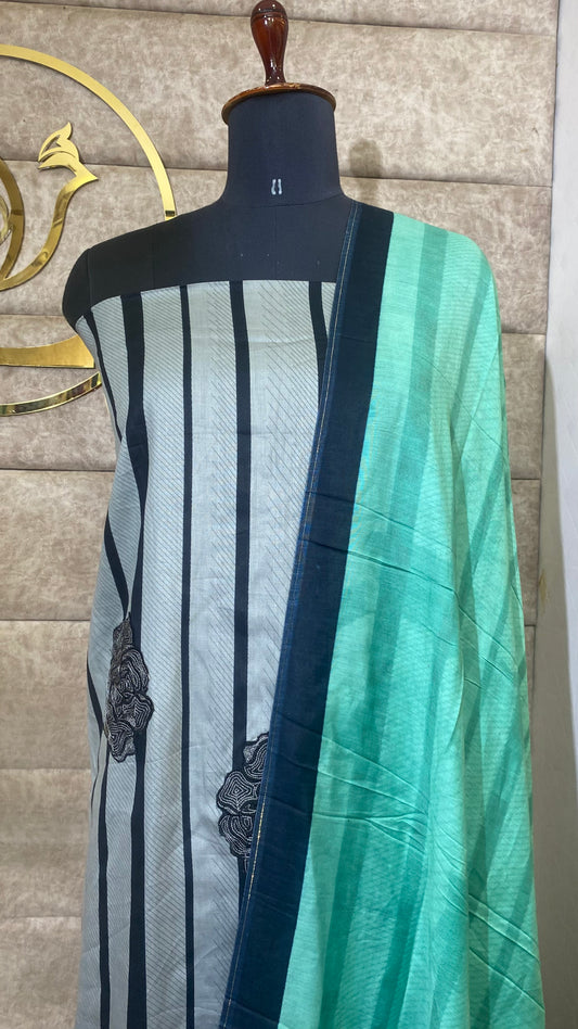 CAMBRIC COTTON ASH & GREENFULL SALWAR MATERIAL- 30565