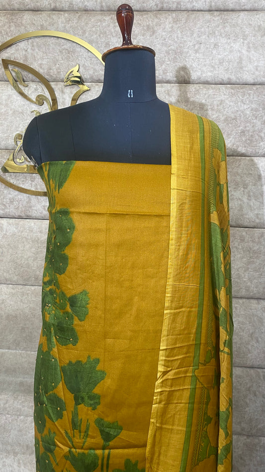 COTTON MUSTARD YELLOW AND GREEN FULL SALWAR MATERIAL - 30564