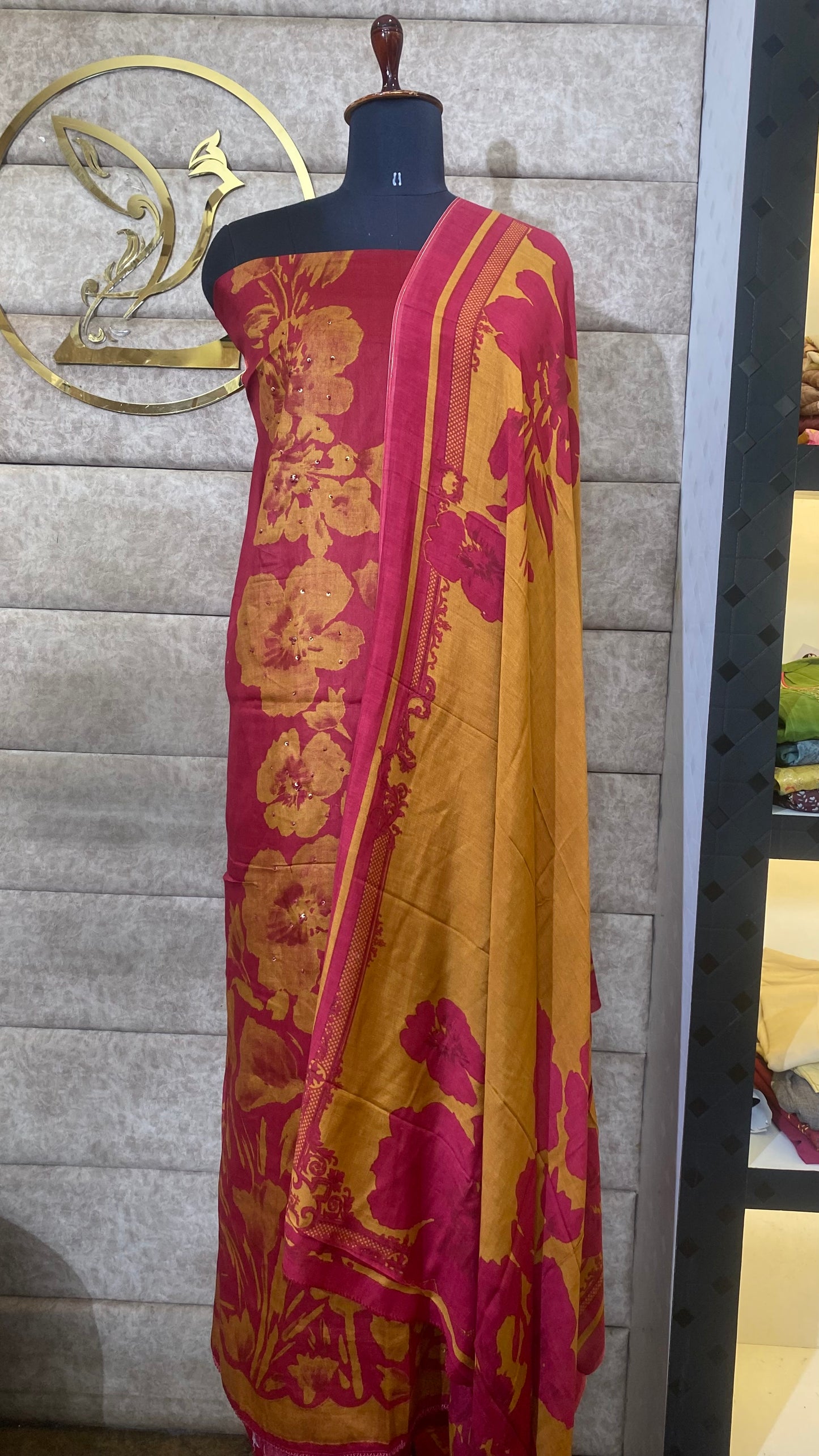 COTTON RANI PINK & MUSTARD YELLOW FULL SALWAR MATERIAL - 30564