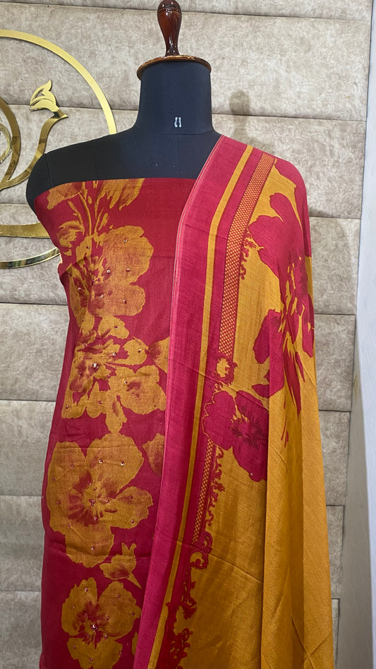 COTTON RANI PINK & MUSTARD YELLOW FULL SALWAR MATERIAL - 30564