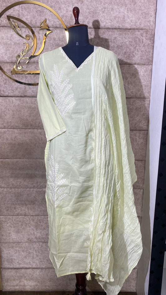 COTTON LIME YELLOW FULL CHURIDHAR SET - 30588