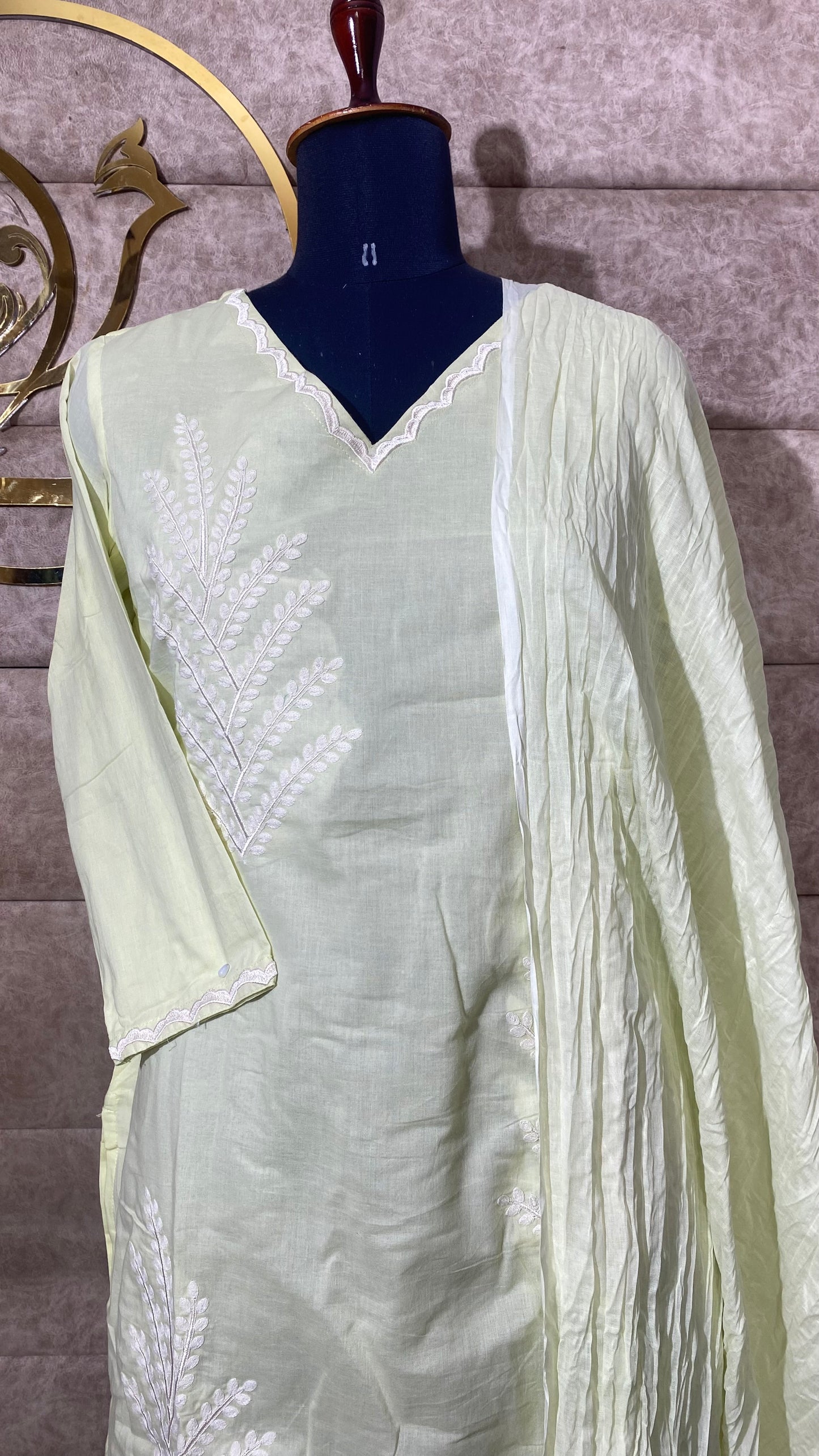 COTTON LIME YELLOW FULL CHURIDHAR SET - 30588