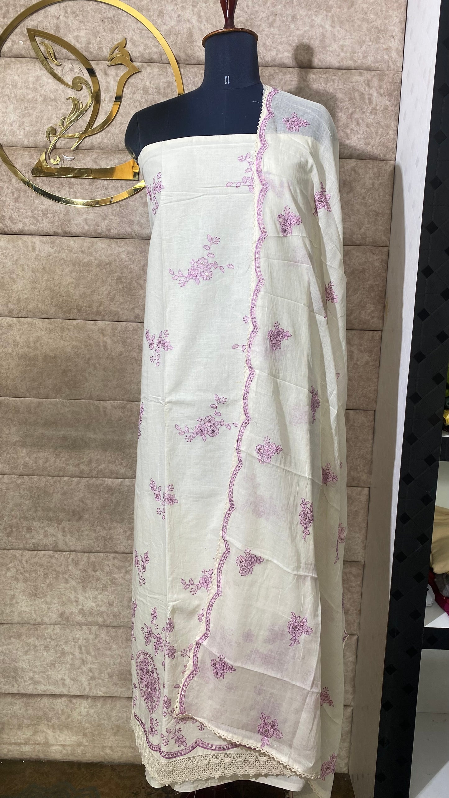 OFF WHITE MUL CHANDERI FULL SET MATERIAL - 30580