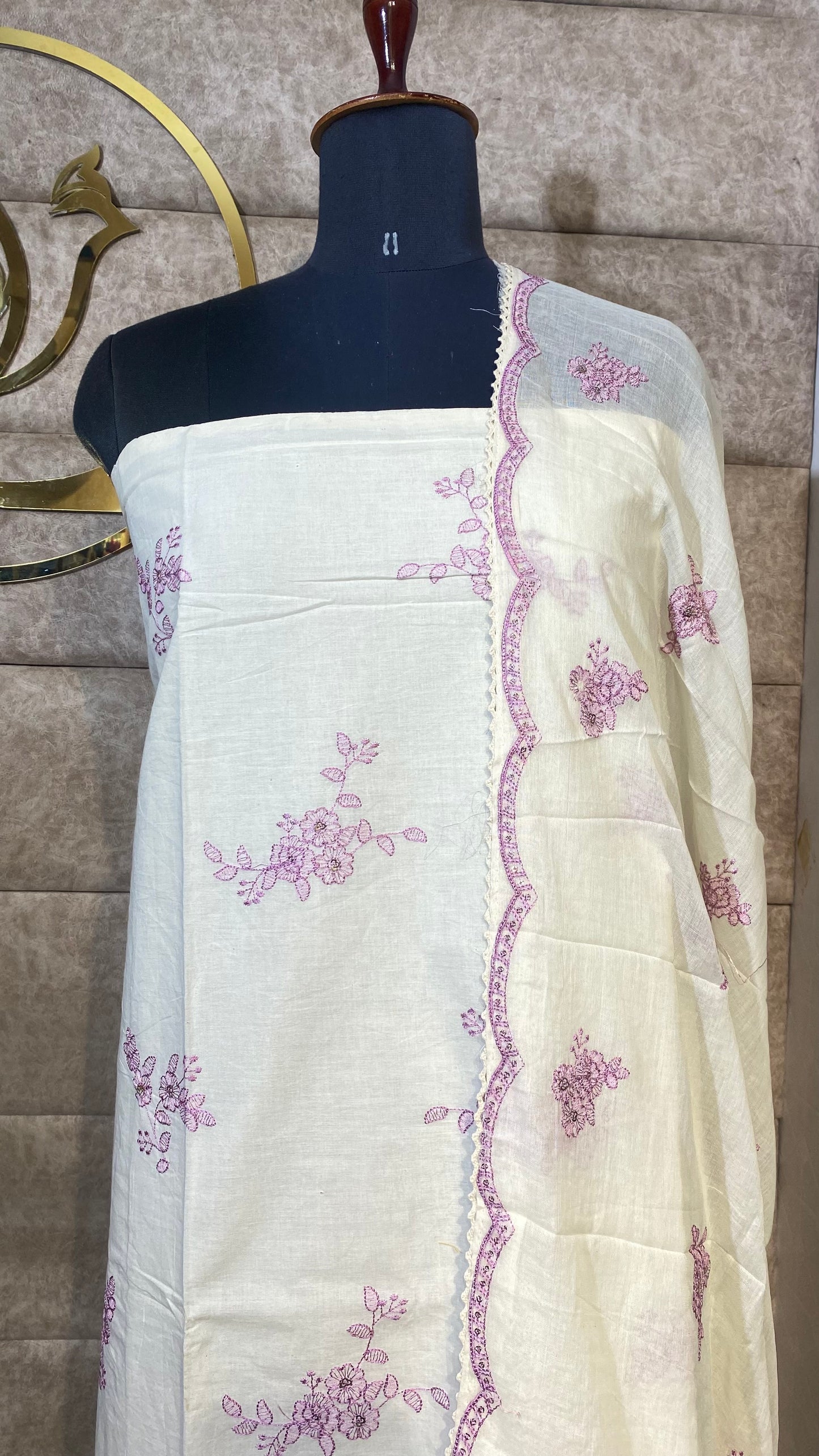 OFF WHITE MUL CHANDERI FULL SET MATERIAL - 30580