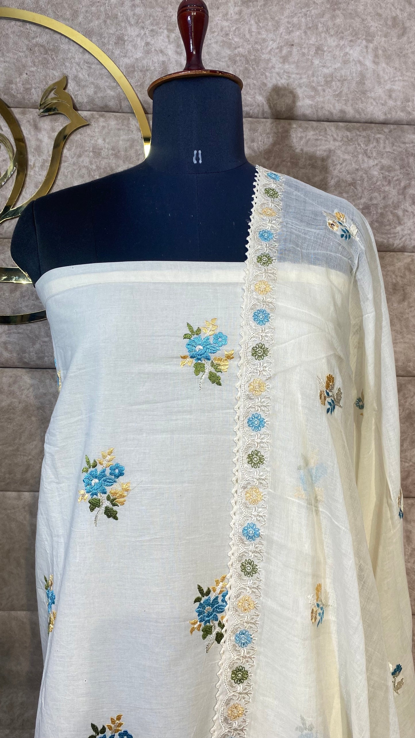 OFF WHITE MUL CHANDERI FULL SET MATERIAL - 30580