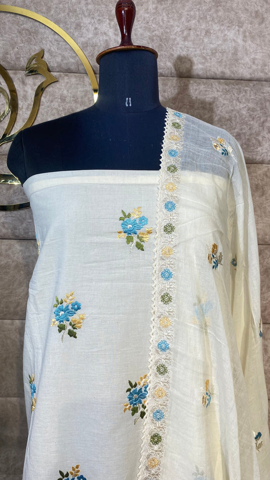 OFF WHITE MUL CHANDERI FULL SET MATERIAL - 30580