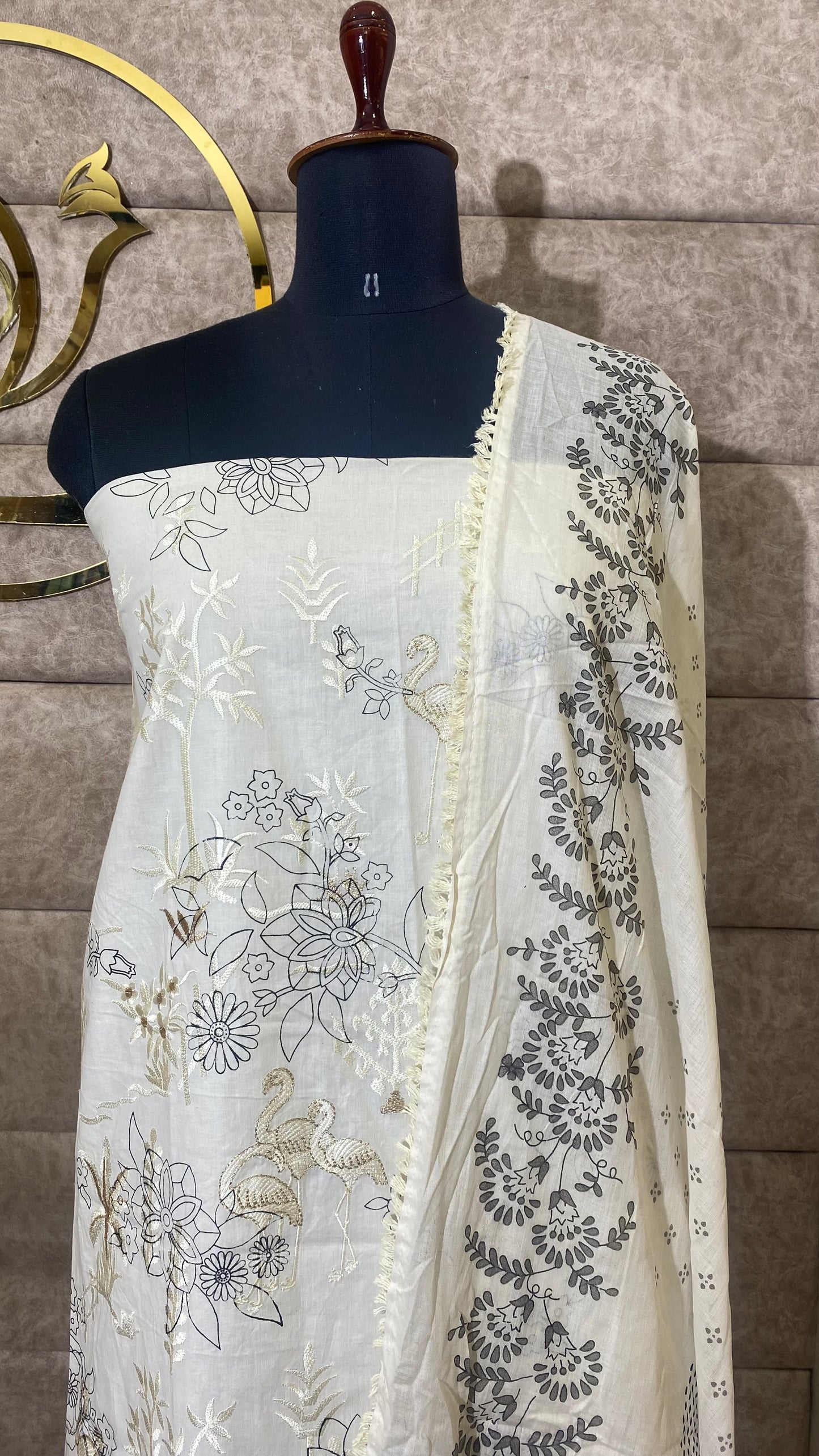 CREAM COTTON FULL SALWAR MATERIAL - 30579