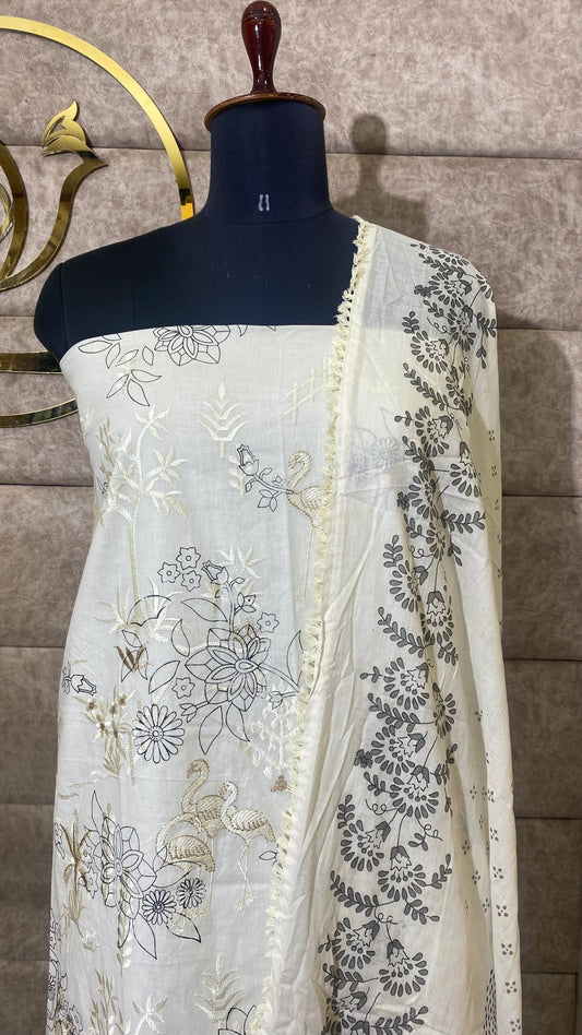 CREAM COTTON FULL SALWAR MATERIAL - 30579