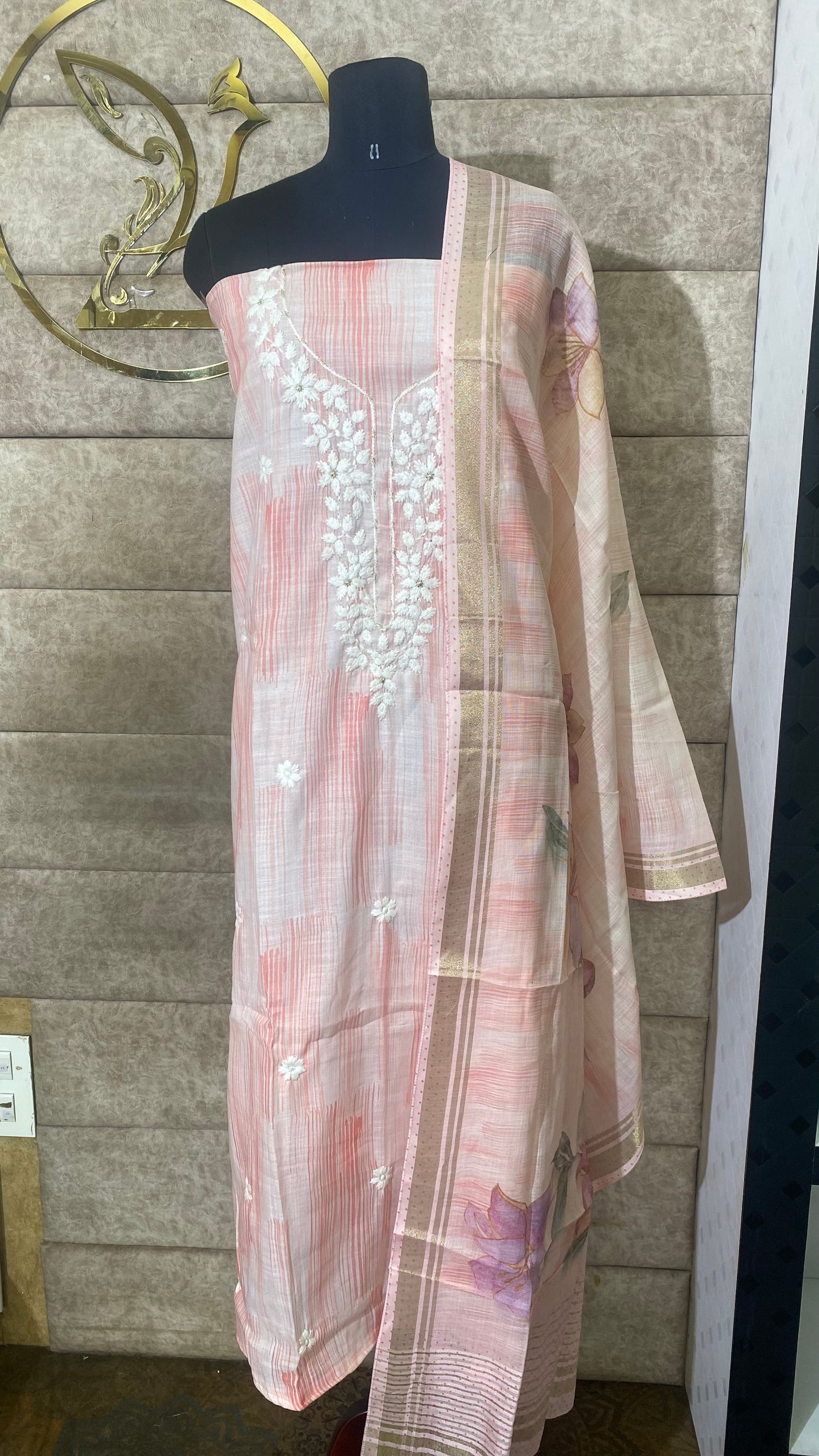 PEACH AND WHITE FULL SALWAR SET- 30583
