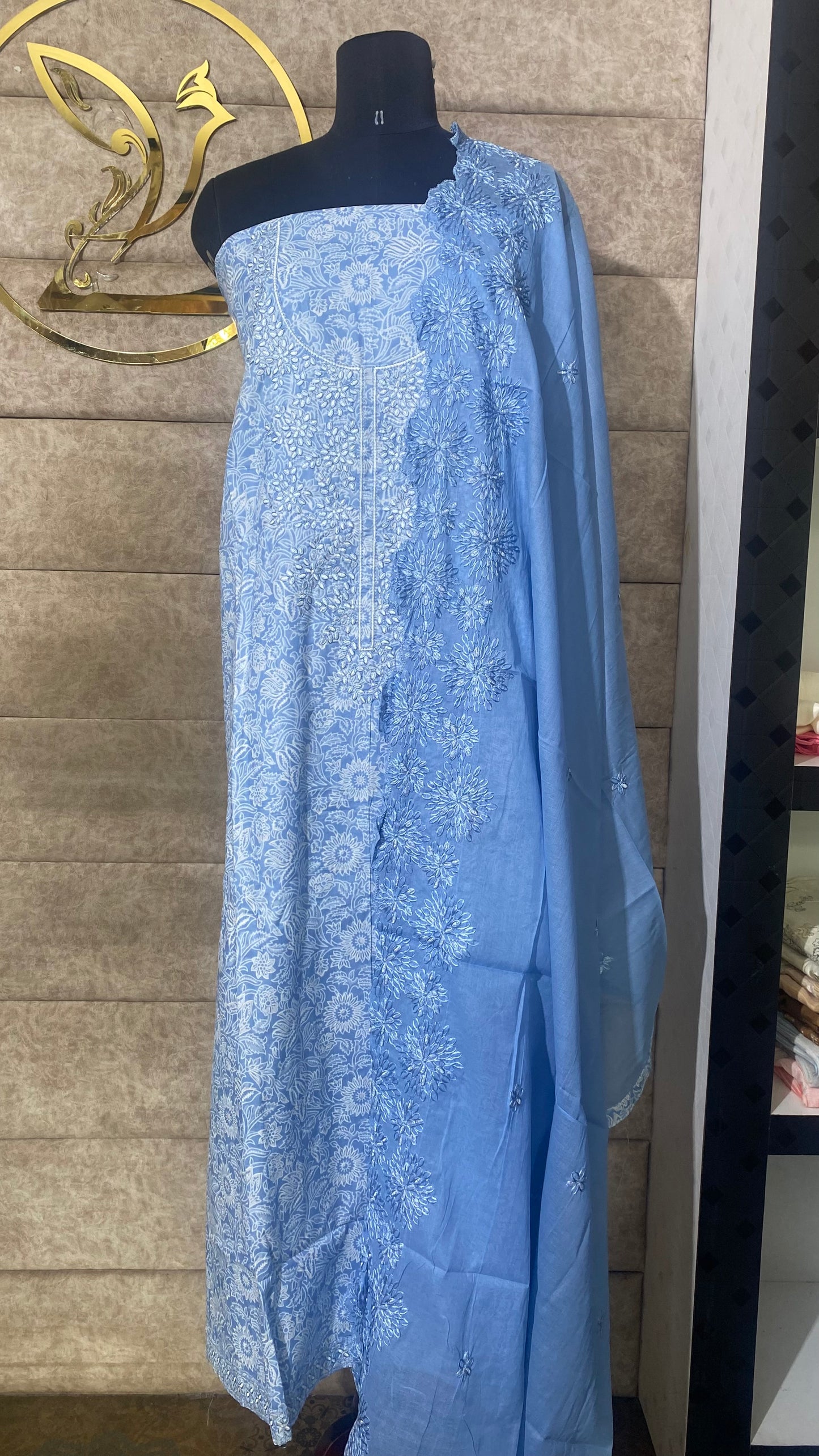 COTTON POWDER BLUE SALWAR FULL SET- 30573