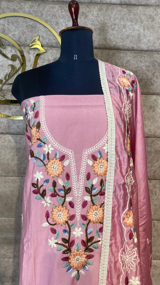 ONION PINK SYNTHETIC SILK  FULL SALWAR SET MATERIAL - 30616